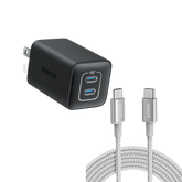 Anker 523 Charger (Nano 3, 47W) and New Nylon USB-C to USB-C 100W Cable (10 ft)
