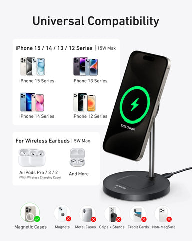 Refurbished Anker MagGo Wireless Charger (2-in-1, Stand)