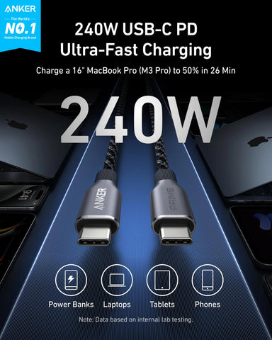Anker Nano 75W Car Charger and Anker Prime USB-C to USB-C Cable (240W, Upcycled-Braided)