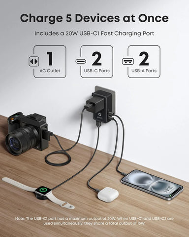 Anker Nano Travel Adapter (5-in-1, 20W, 1-Pack) and Anker Nano Charger (45W) with USB-C to USB-C Cable