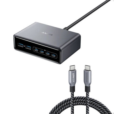 Anker Prime Charger (200W, 6 Ports, GaN)  and Anker Prime USB-C to USB-C Cable 240W