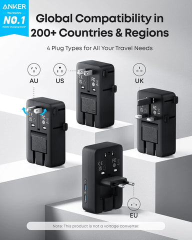 Anker Nano Travel Adapter (5-in-1, 20W, 1-Pack) and Anker Nano Charger (45W) with USB-C to USB-C Cable