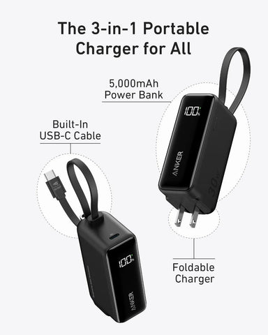 Anker Power Bank (30W, Fusion, Built-In USB-C Cable)-boa