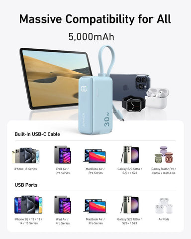 Anker Power Bank (30W, Fusion, Built-In USB-C Cable)-boa