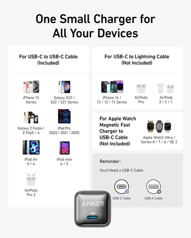 Anker Power Bank (10K, Fusion, Built-In USB-C Cable)and Anker Nano Charger (20W)