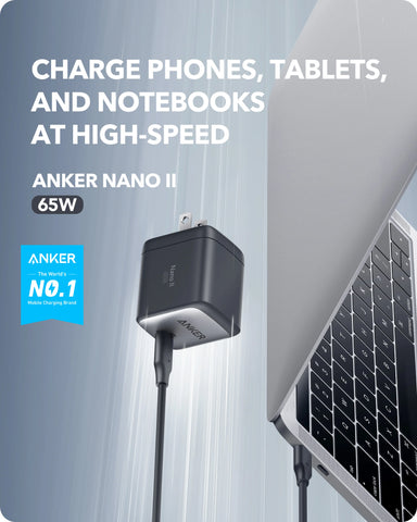 Anker 715 Charger (Nano II 65W) and USB-C to USB-C Cable (Flow, Silicone, 3 ft)