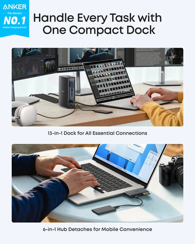 Anker Nano Docking Station (13-in-1, Triple Display, Built-In Removable Hub)