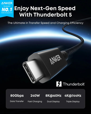 Anker Prime Thunderbolt 5 Cable (3.3 ft/1.7 ft, 80Gbps, 240W)