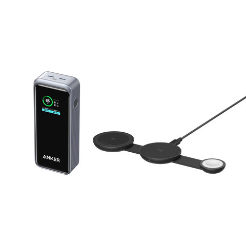 Anker MagGo Wireless Charging Station (3-in-1, Foldable Pad) and 12,000mAh Power Bank (130W)