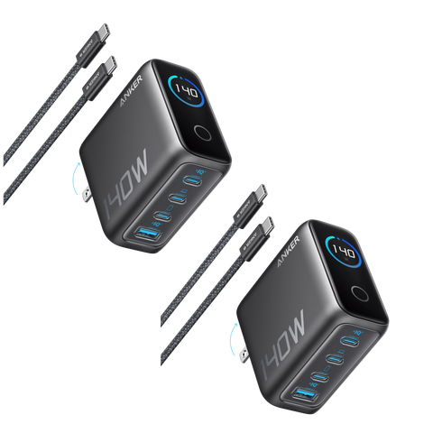 2-Pack Anker Laptop Charger (140W, 4-Port, PD 3.1) with 2-Pack USB-C Cable
