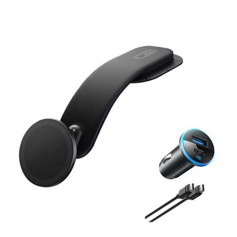 Anker Nano Car Mount (Magnetic, Detachable Pad) and Anker 323 Charger (52.5W) with USB-C to USB-C cable