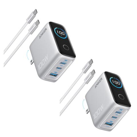 Anker Charger (100W, 3 Ports, Smart Display) 2-Pack