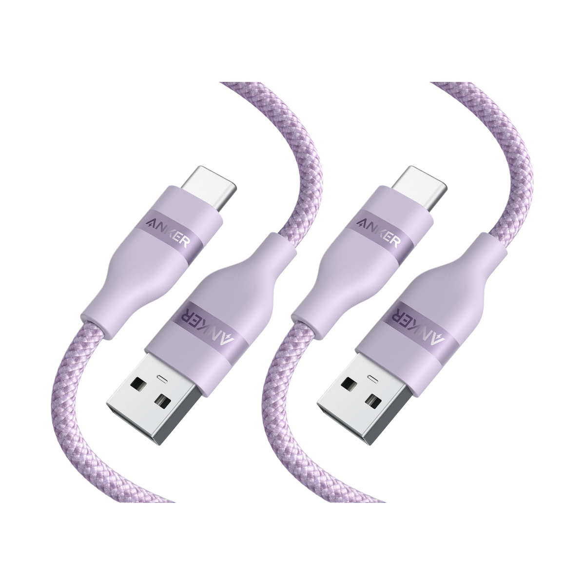 Anker USB-A to USB-C Cable (Upcycled-Braided, 2 Pack, Violet）