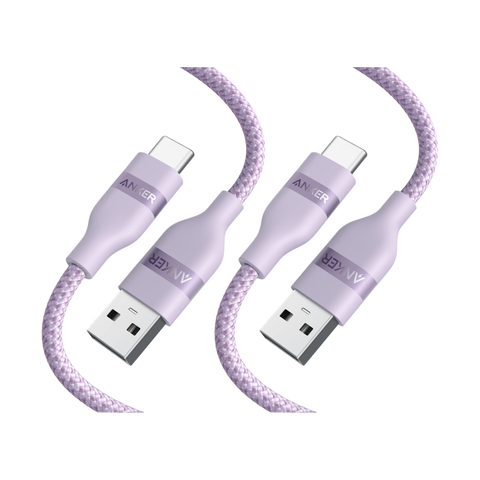 Anker USB-A to USB-C Cable (Upcycled-Braided, 2 Pack, Violet）