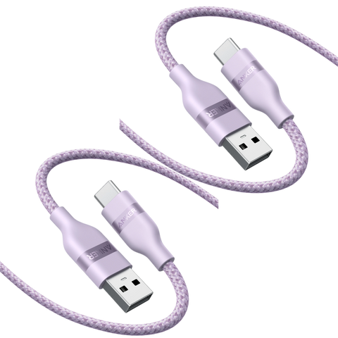 Anker USB-A to USB-C Cable (Upcycled-Braided, 2 Pack, Violet）