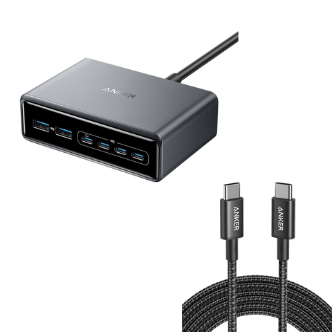 Anker Prime Charger (200W, 6 Ports, GaN) and USB-C to USB-C 100W Cable (10 ft)