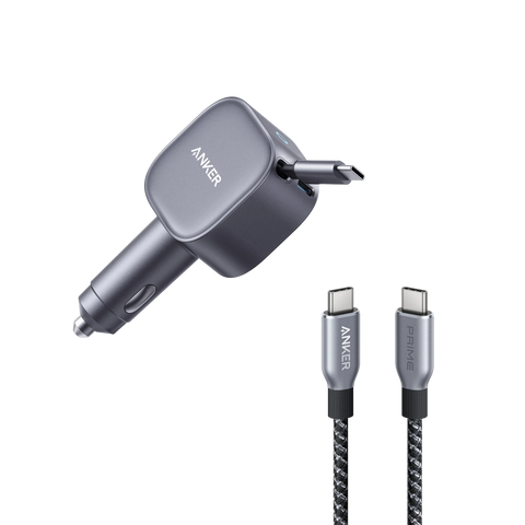 Anker Nano 75W Car Charger and Anker Prime USB-C to USB-C Cable (240W, Upcycled-Braided)