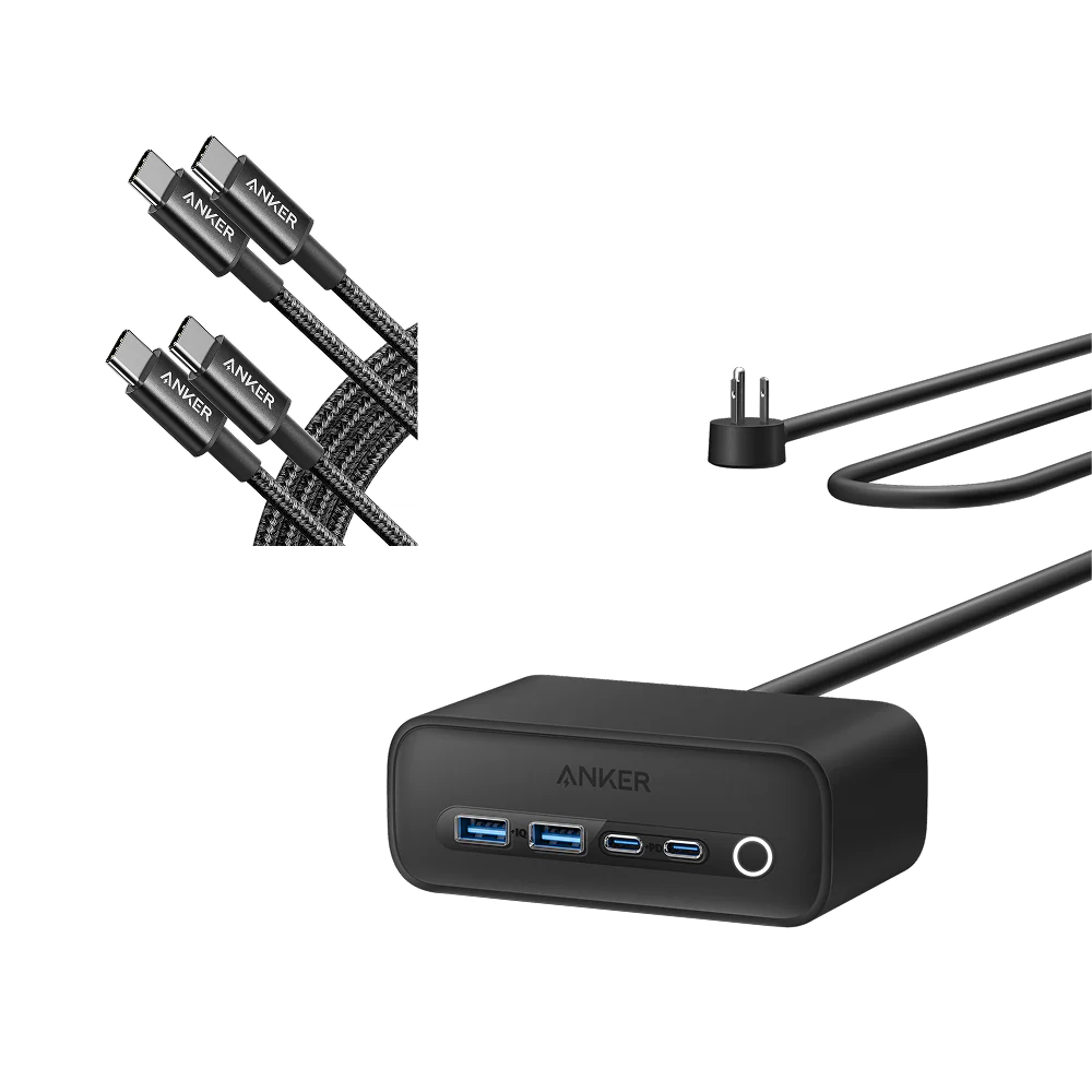 Anker 525 Charging Station and 2 Pack Anker New Nylon USB-C to USB-C Cable (6 ft)