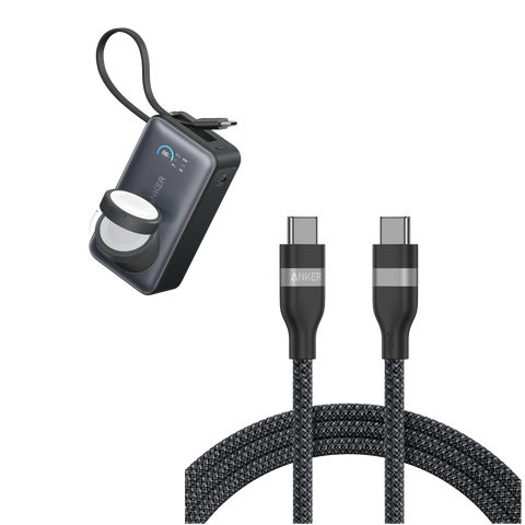 Anker MagGo Power Bank (10K, 35W, For Apple Watch) and Anker USB-C to USB-C Cable (6 ft, 240W, Upcycled-Braided)