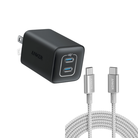 Anker 523 Charger (Nano 3, 47W) and New Nylon USB-C to USB-C 100W Cable (10 ft)