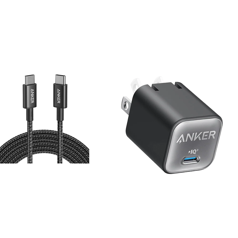 Anker Nano Charger (30W) and New Nylon USB-C to USB-C 100W Cable (10 ft)