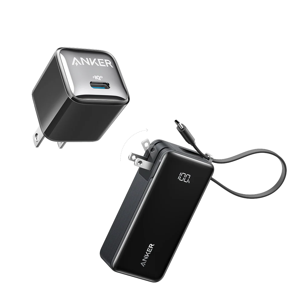 Anker Power Bank (10K, Fusion, Built-In USB-C Cable)and Anker Nano Charger (20W)
