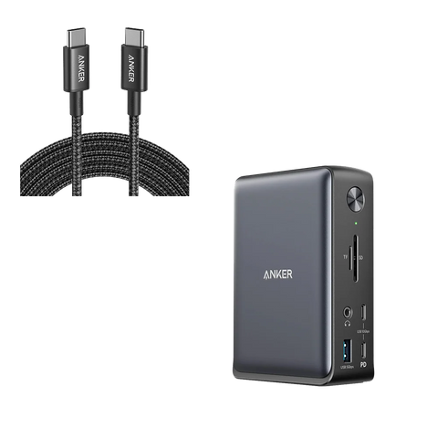 Anker 575 USB-C Docking Station (13-in-1) and New Nylon USB-C to USB-C 100W Cable (10 ft)