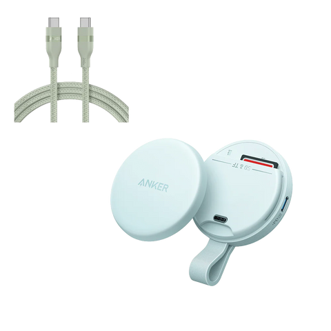 Anker MagGo USB-C Adapter (3-in-1, 10Gbps, For iPhone) and Anker USB-C to USB-C Cable (6 ft, 240W, Upcycled-Braided)