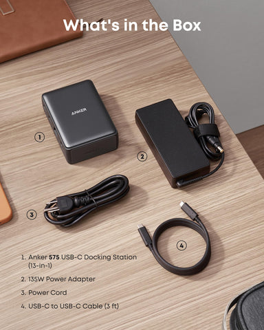 Anker 575 USB-C Docking Station (13-in-1) and New Nylon USB-C to USB-C 100W Cable (10 ft)
