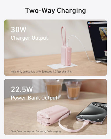 Anker Power Bank (30W, 5k,  Fusion, Built-In USB-C Cable)