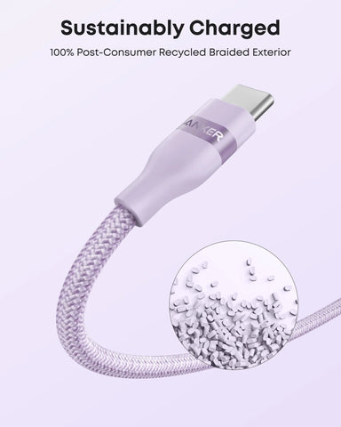 Anker USB-A to USB-C Cable (Upcycled-Braided, 2 Pack, Violet）