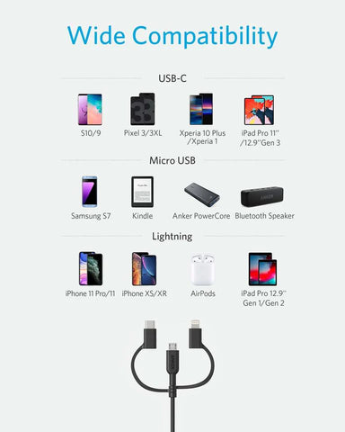Anker 321 USB-A to Lightning Cable (3 ft 3-in-1)