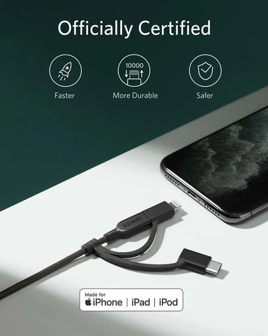 Anker 321 USB-A to Lightning Cable (3 ft 3-in-1)
