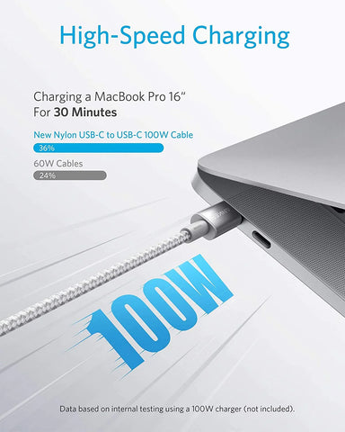 New Nylon USB-C to USB-C 100W Cable (10 ft)